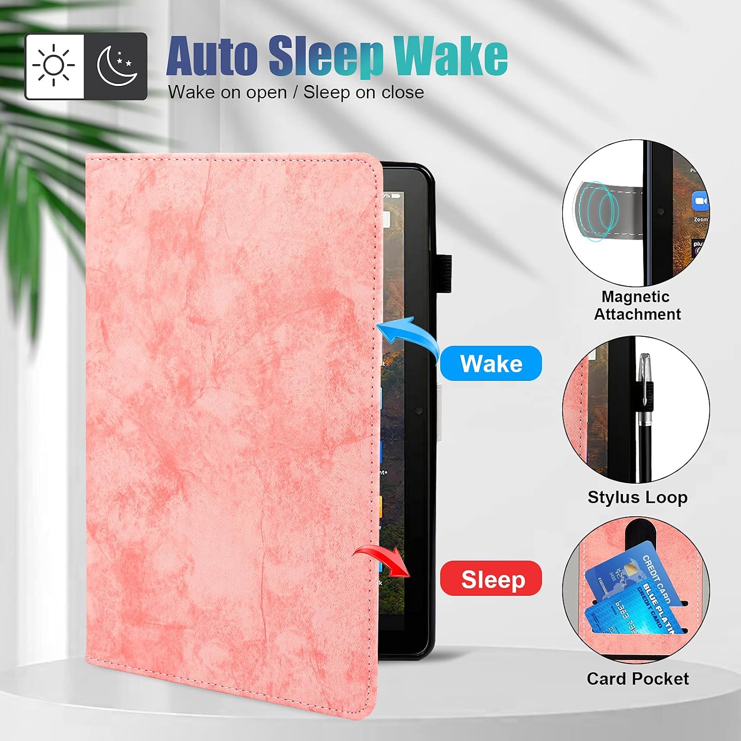 Case for All-New 10 Tablet Case & 10 Plus Case (Only Compatible with 11th Generation 2021 Release) - Auto Sleep/Wake Multi-Angle Stand Folio Cover with Pocket/Card Slots,Pink