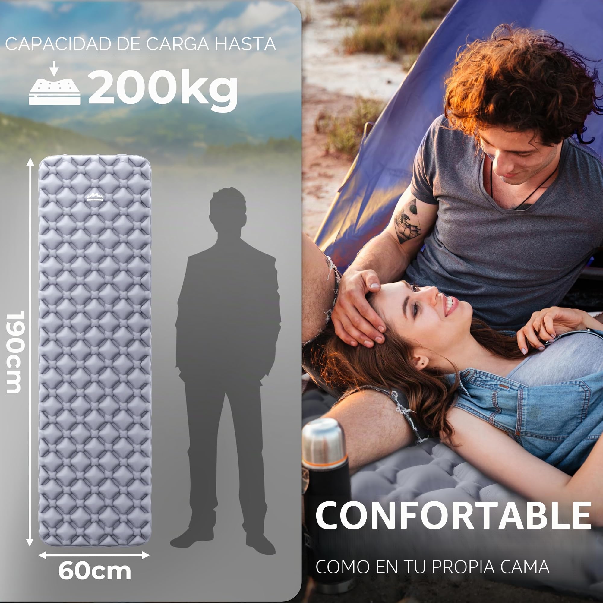 Alpenwert® Colchoneta aislante para exteriores [tamaño pequeño y ultraligero] Colchón de aire perfecto para camping, senderismo, mochilero UVM. - Esterilla hinchable para dormir