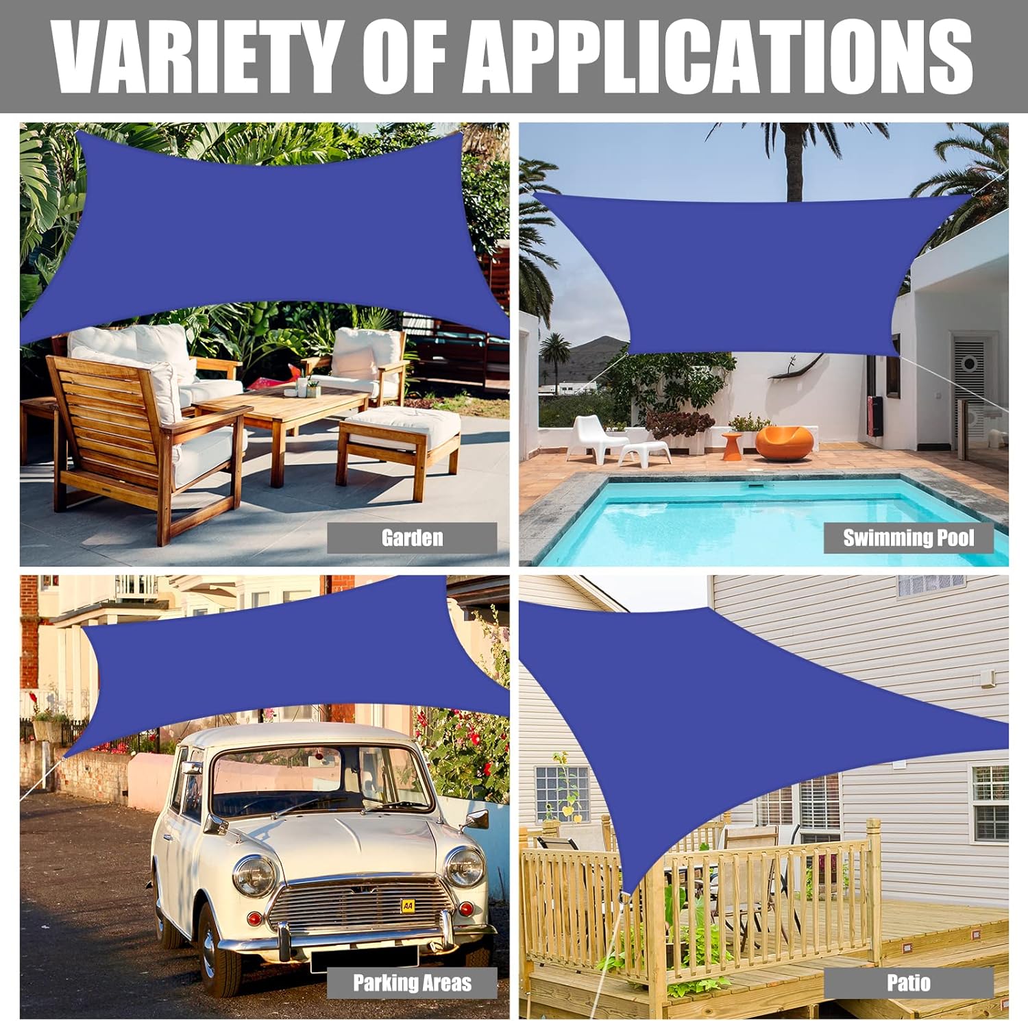 Neween Waterproof Sun Shade Sail Rectangle UV Block Canopy for Outdoor Patio and Garden, Yard Activities (10'x16', Blue)