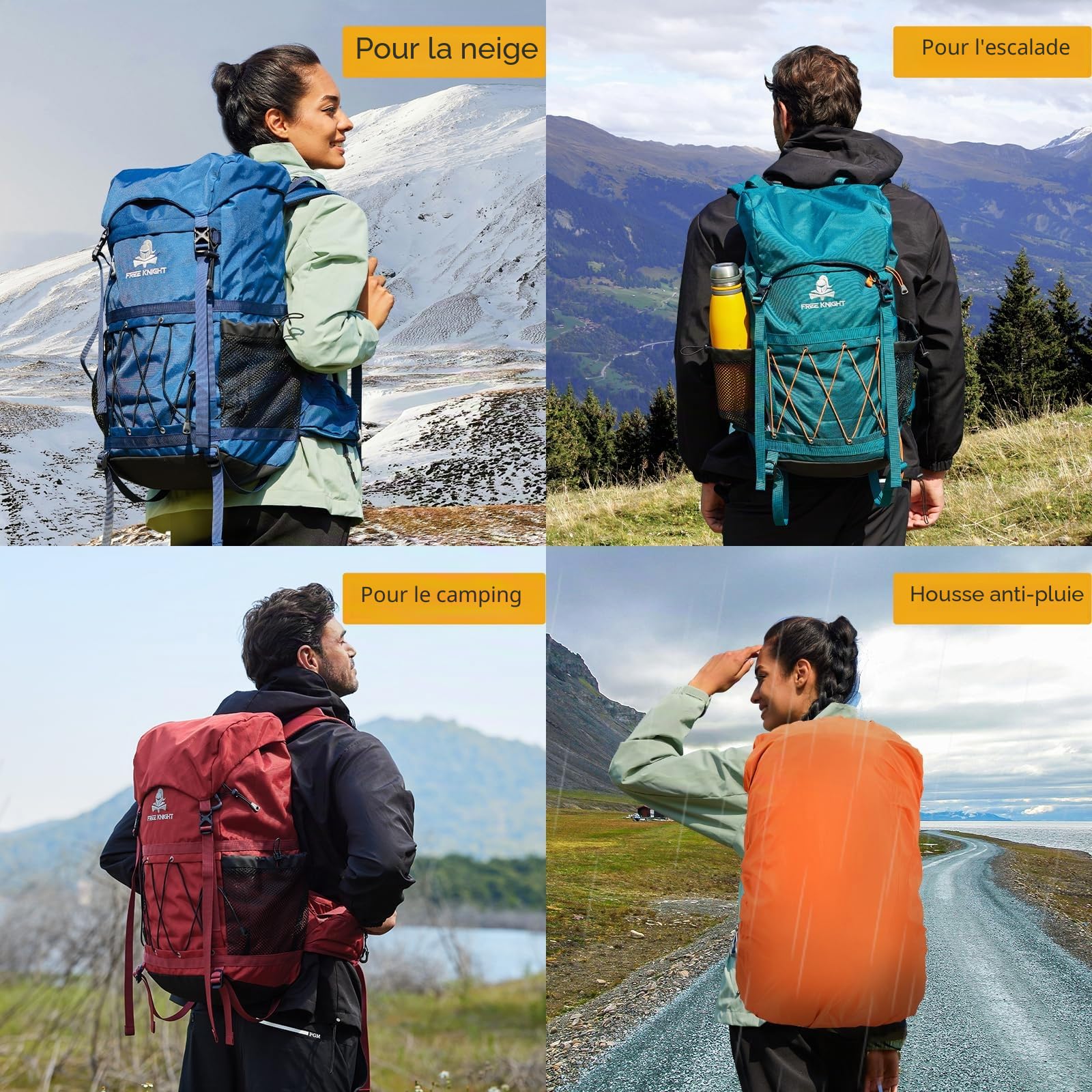 Bseash Sac à dos de randonnée imperméable 40 L avec housse de pluie, sac de voyage pour le camping, l'escalade, le cyclisme, le ski