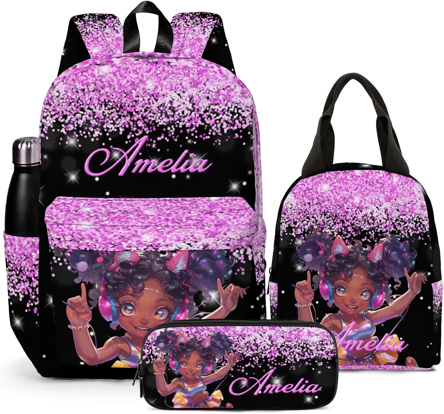 Voltexia Custom Backpack with Lunch Box and Pencil Case Kids Personalized Backpack with Name Large Capacity Customized School BookBag for Boys Girls