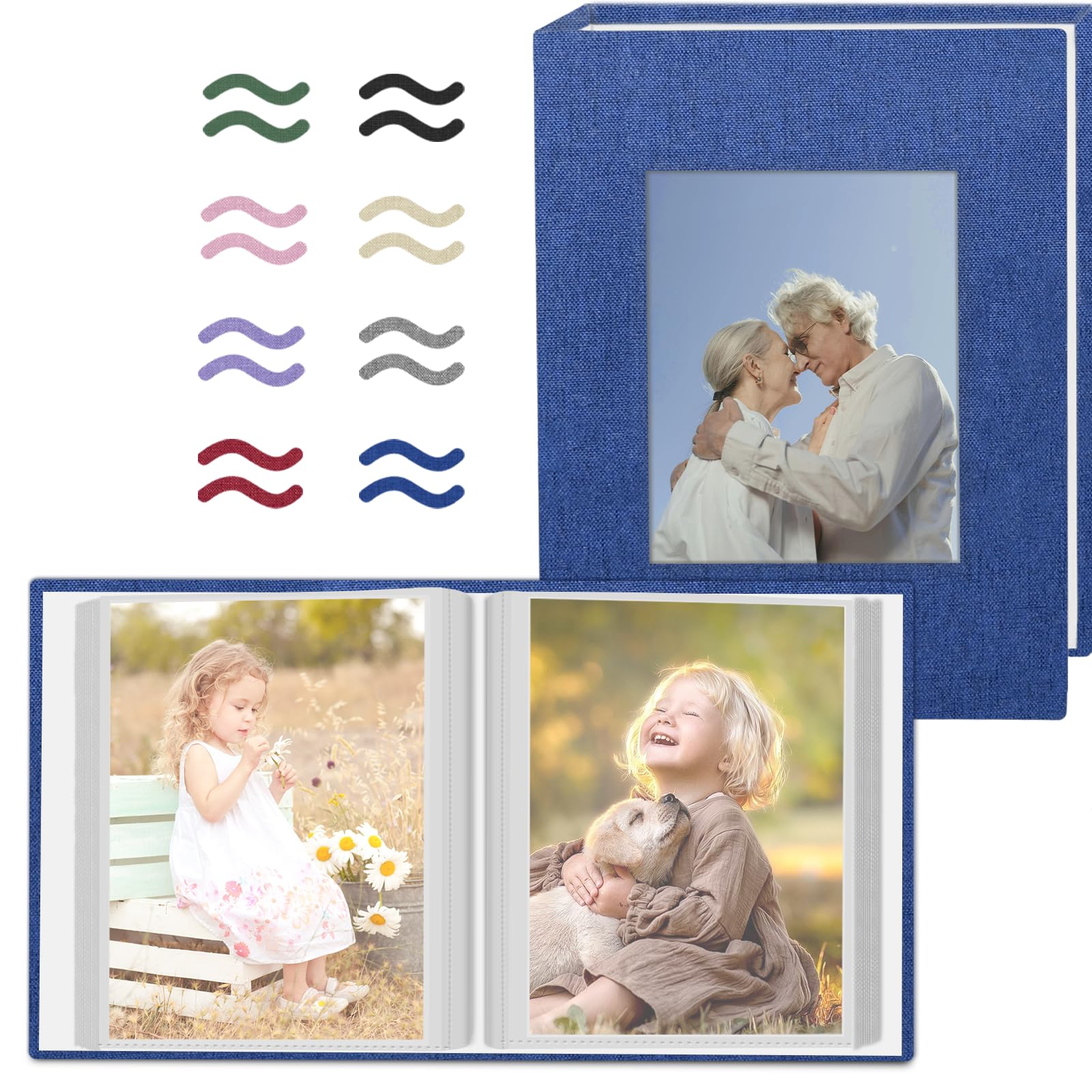 Popotop 2-pak albumów na zdjęcia 10 x 15 cm, mały, lniany album fotograficzny, książka na 80 zdjęć z 40 kieszeniami, prezenty urodzinowe dla kobiet, mamy, rodziny, dziecka, 2 szt