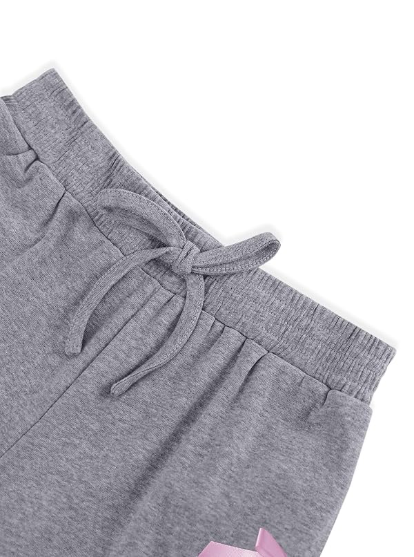 Ecolala Girls Wide Leg Sweatpants High Waisted Drawstring Bow Side Baggy Cute Pants Grey 7-8Y by Ecolala - Image 3