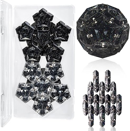 Esferas magnéticas antiestrés con imanes - Bolas de cristal negro con brillo holográfico - Juguetes antiestrés magnéticos - Juego de 12 piezas -