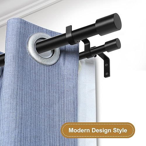Miniatura 2 de TANGWIN Barras de cortina dobles negras para ventanas de 72 a 144 pulgadas barra de cortina doble telescópica ajustable para dormitorio, sala de