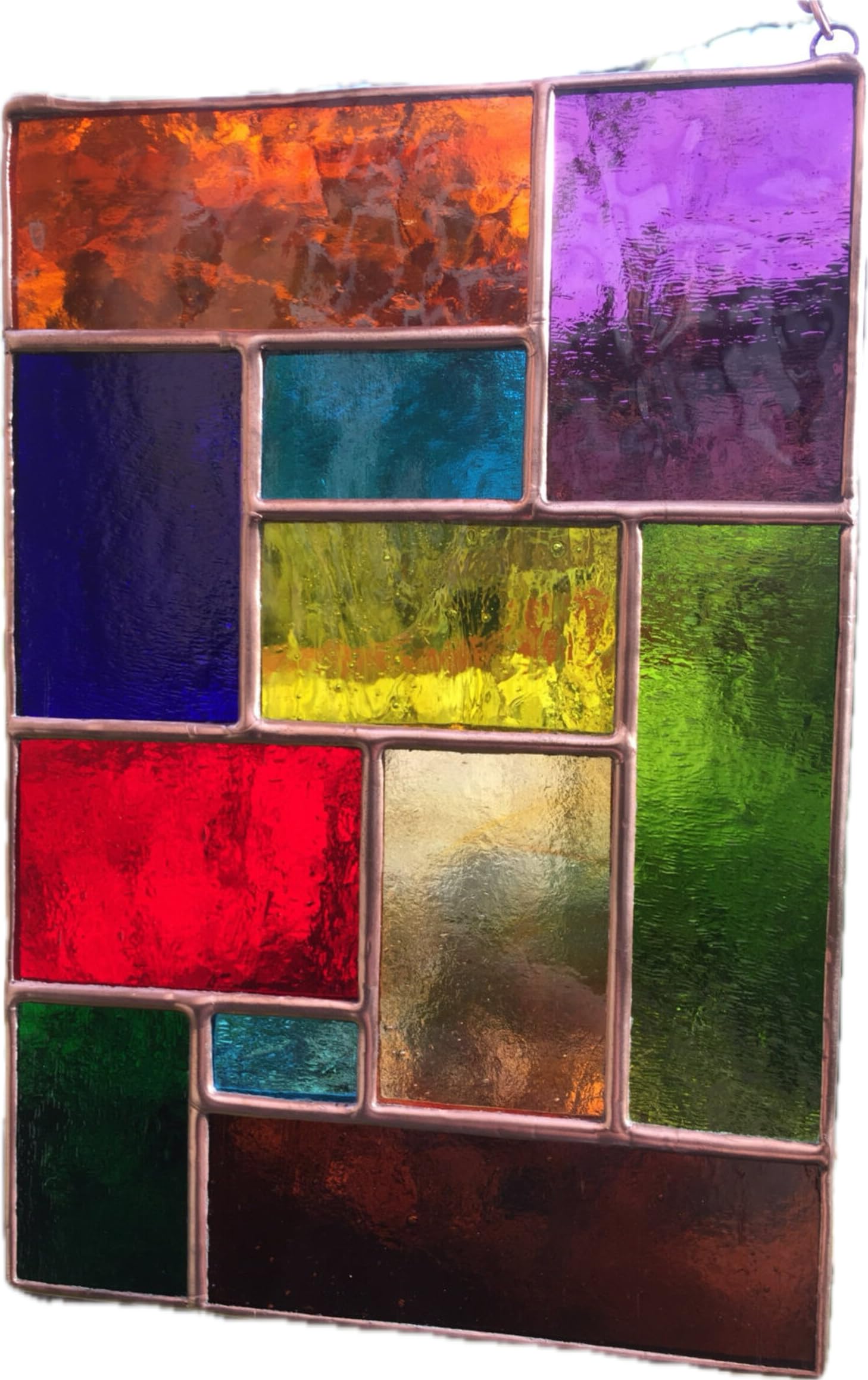 Panel de vidrieras, atrapasueños abstractos multicolor de cobre, hecho a mano, regalo artístico para ventana