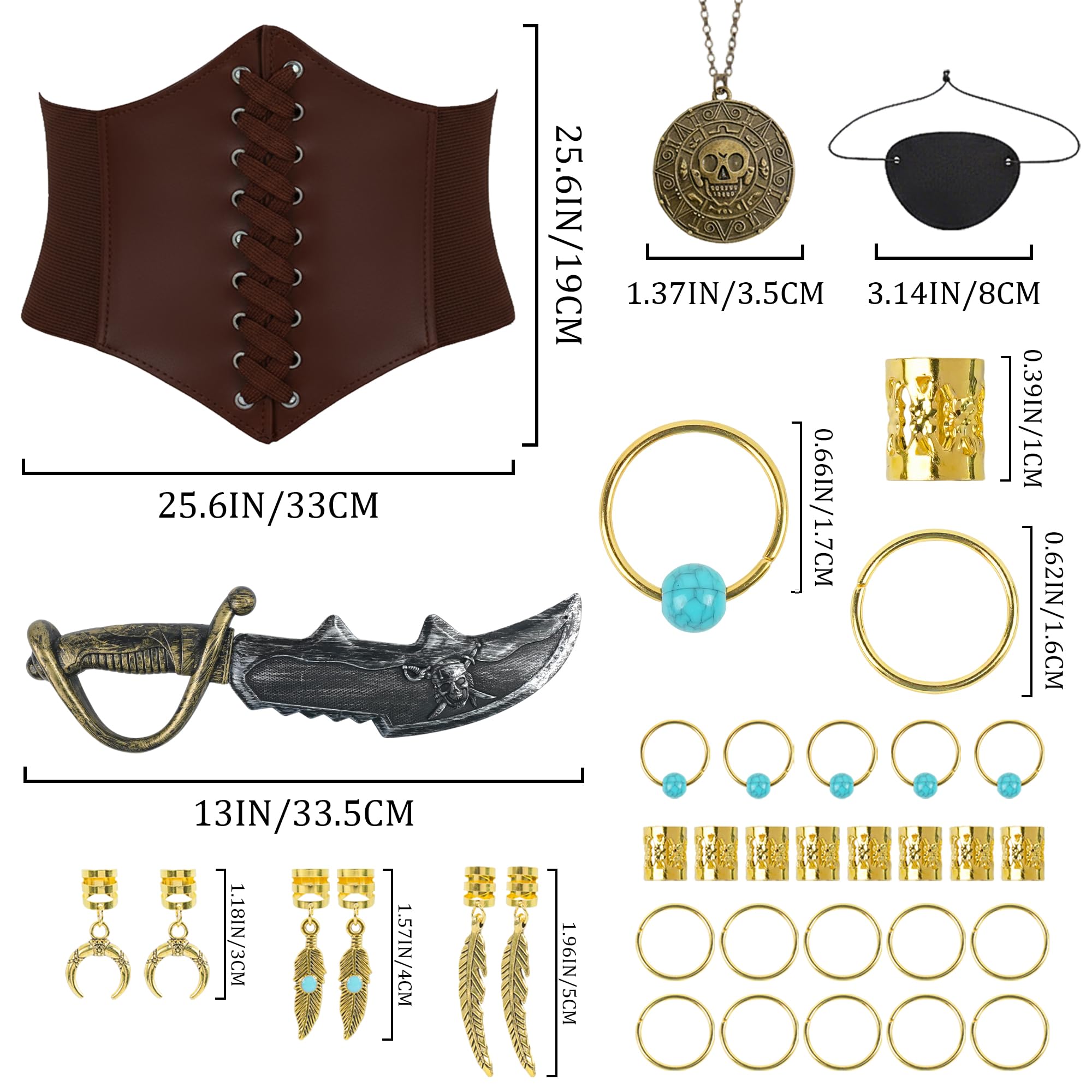 Soireeparty Pirate Costume Women Fancy Dress, Adult Pirate Costume Accessories Set including Corset Belt Necklace - Image 2