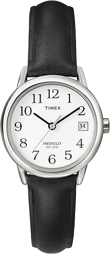 Miniatura 1 de Timex Reloj analógico básico de cuarzo con correa de cuero y fecha para mujer Core Easy Reader NegroPlateado-TonoBlanco