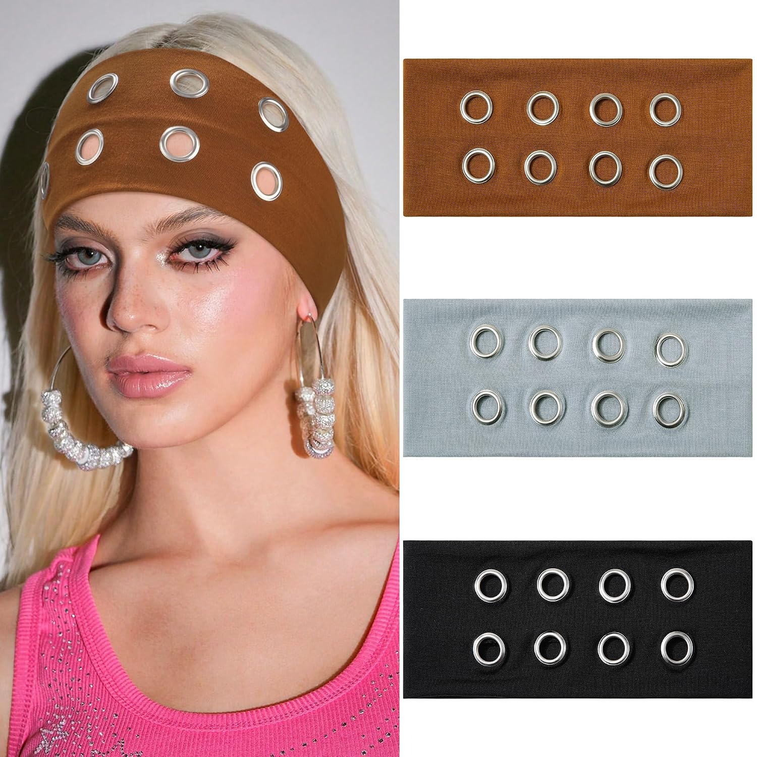 AWAYTR Hollow Out Eyelet Headband - Punk Grunge Style