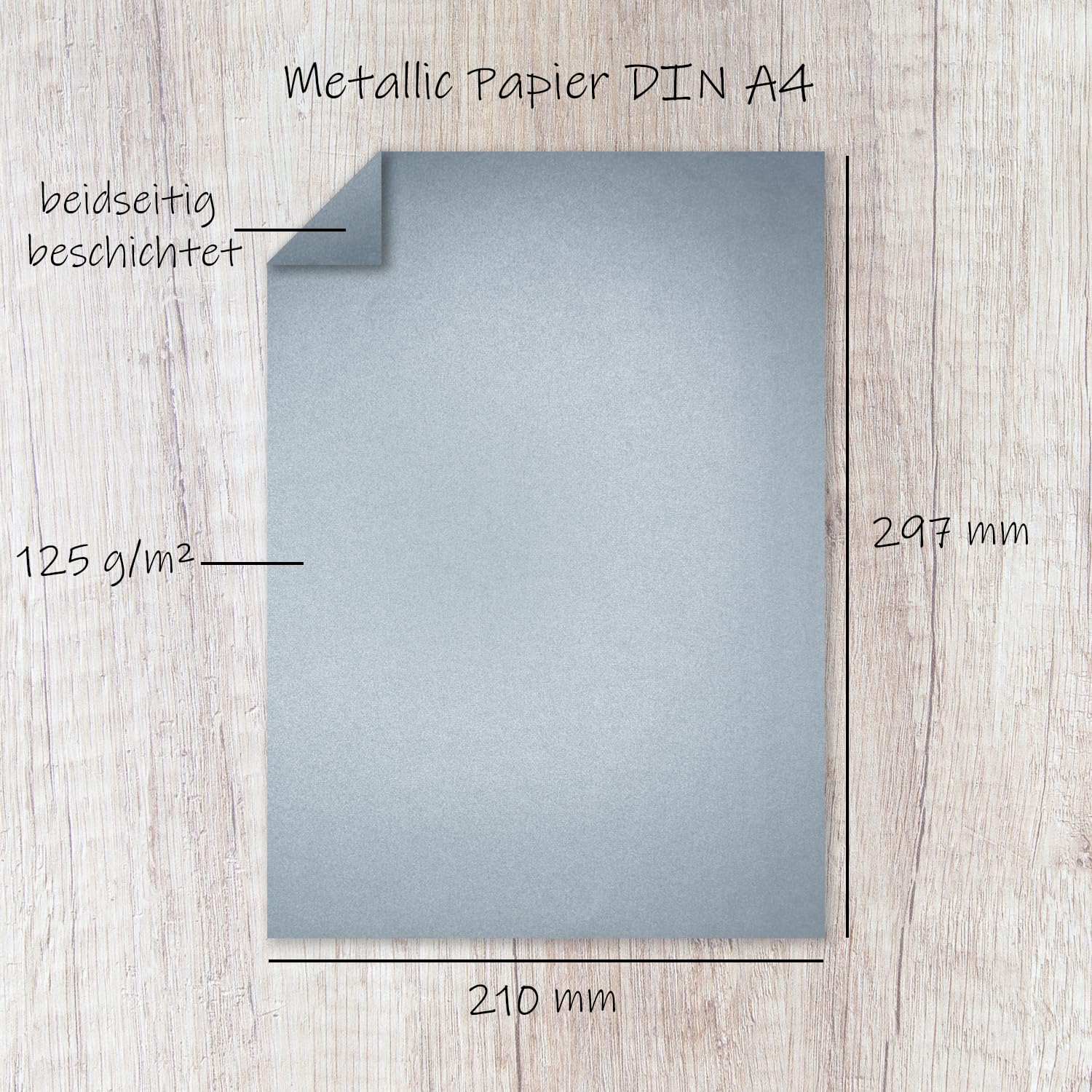 NEUSER PAPIER Papierbogen Metallic DIN A4-210 x 297 mm - Silber - 250 Stück - 125 g/m² - Glanzpapier zum Basteln, bedruckbar, Kartenherstellung, Einladungen, Briefpapier