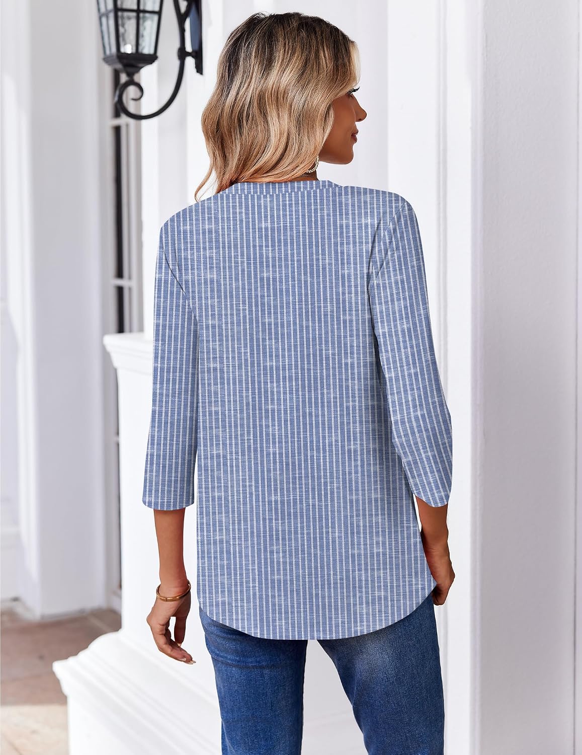 Zeagoo 3/4 Length Sleeve Womens Tops Casual V Neck Pleated Top Boho Floral Blouses Work Shirts