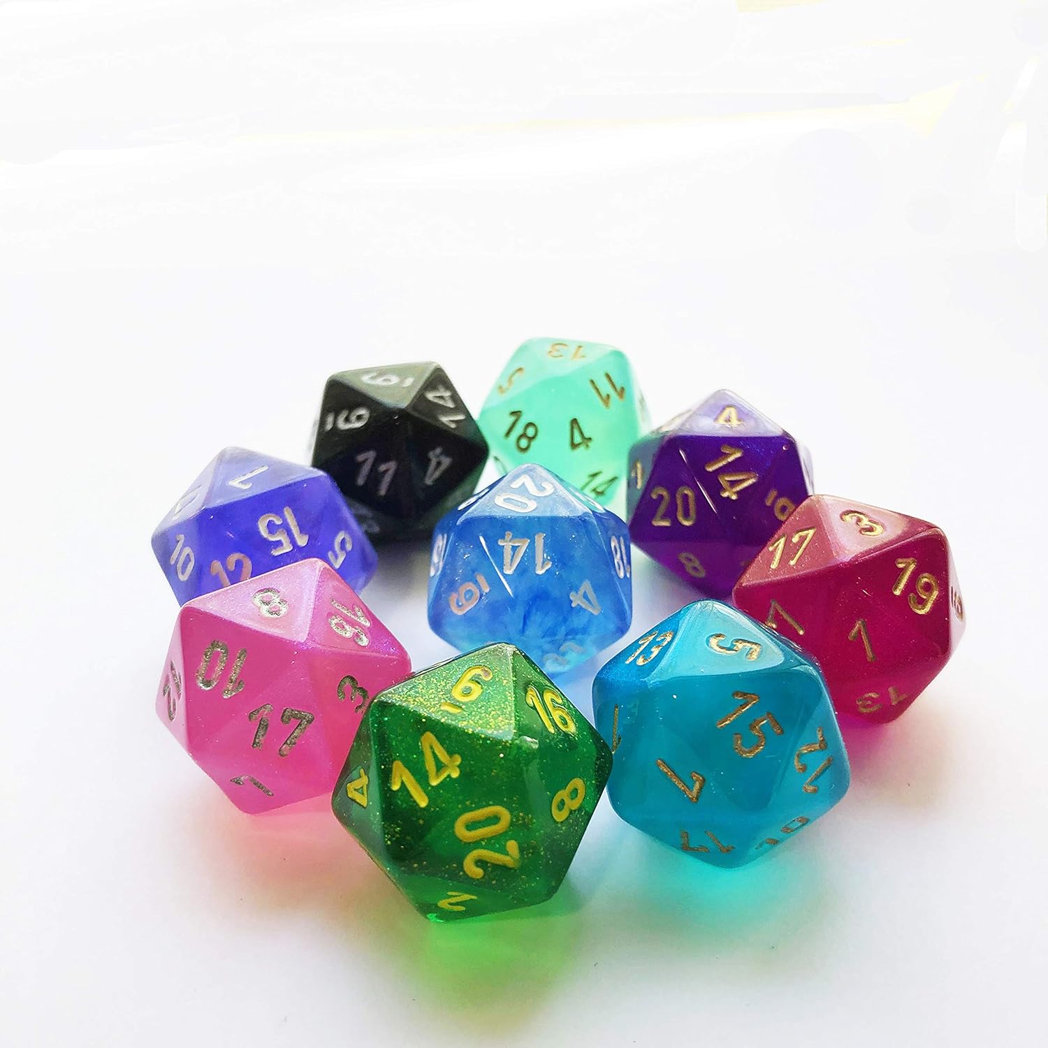 Chessex Borealis Complete Set of d20 Polyhedral Dice - Set of 9 - Includes OOP Magenta