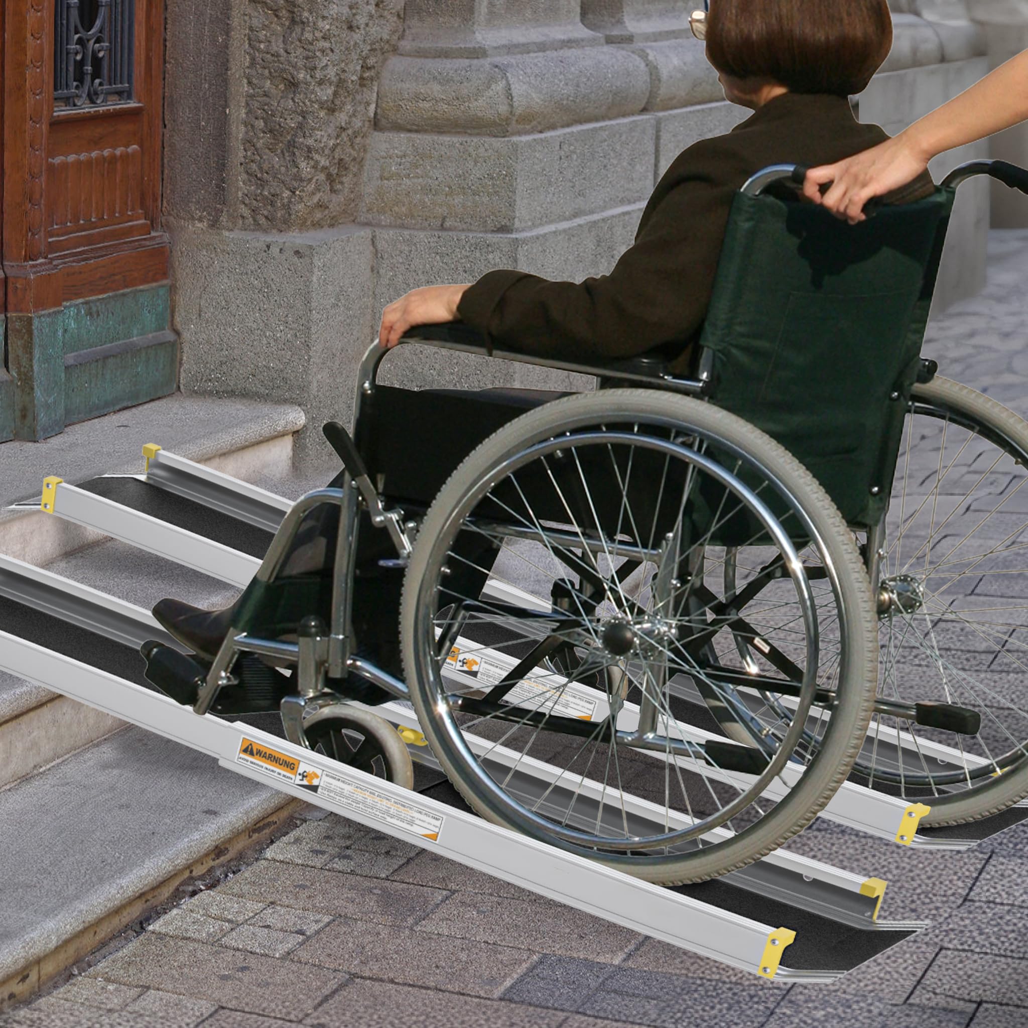LARS360 2 rampas telescópicas para sillas de ruedas, rampas telescópicas de aluminio para escaleras, rampa para silla de ruedas hasta 300 kg, rampa telescópica ajustable 91-152,5 cm