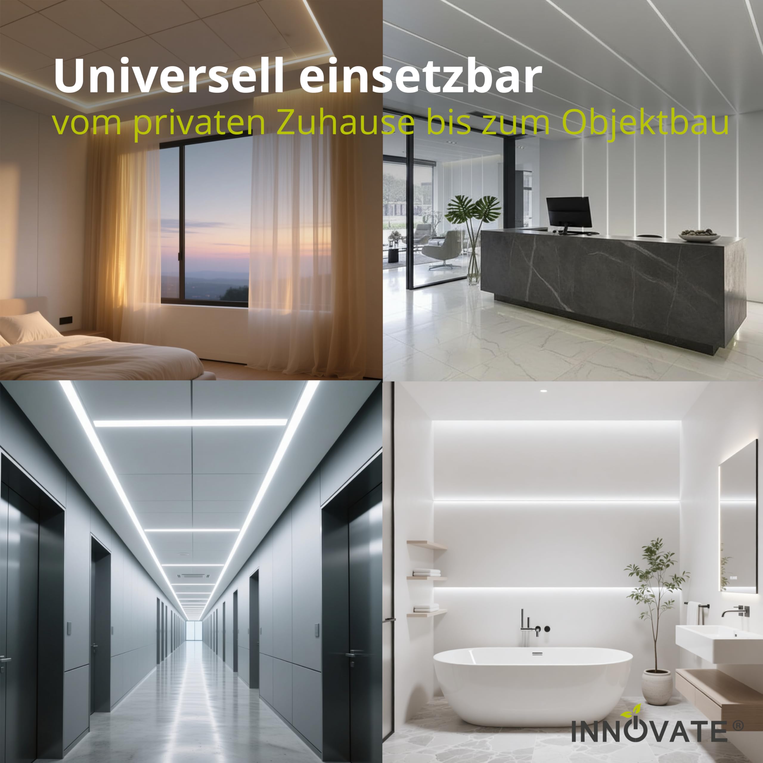 INNOVATE Rigipsplatten LED Profil Trockenbau inkl. Diffusor [1 läufig 1m] Gipskartonplatten für LED Streifen I Trockenbauplatten Aluminium Profil Decke I Kabelkanal Unterputz Indirekte Beleuchtung