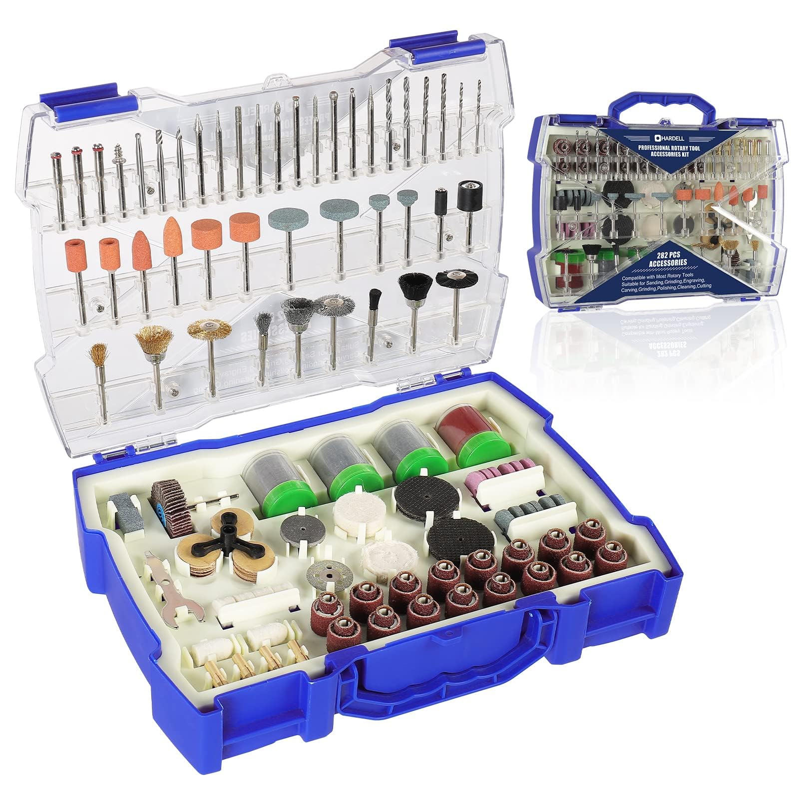 HARDELL Outils Rotatifs Multifonction Accessoires 282 Pièces, Universels 3,2 mm Mandrin pour Coupe, Ponçage, Meulage, Perçage, Gravure, Nettoyer, Polissage et élimination de la rouille