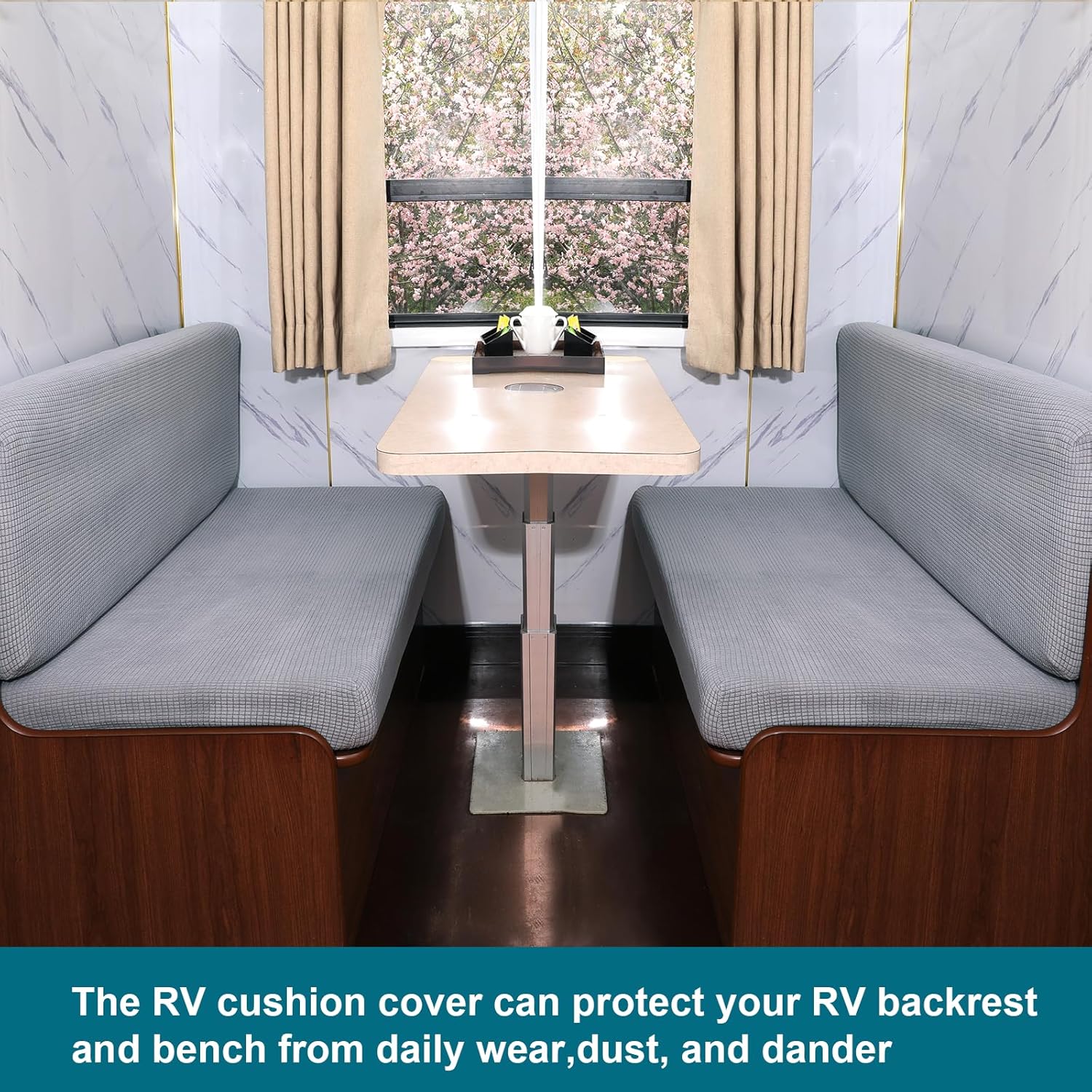KRFOONN RV Dinette Cushion Covers - Stretch Camper Cushions Replacement Couch Cushion Slipcovers (Washable, Loveseat, Travel Trailer Couch) - 2 Backrest & 2 Bench Covers, Light Gray