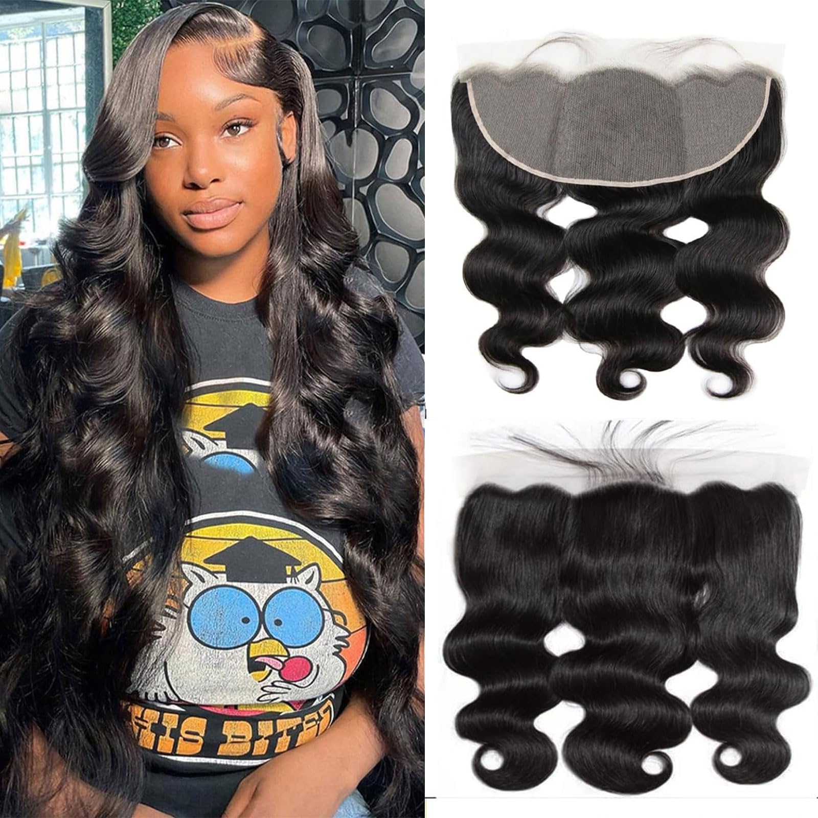 HD Lace Frontal 13x6 Transparent Ear to Ear 16 Inch Body Wave Frontal Human Hair 100% Unprocessed Virgin Lace Closure Human Hair Pre Plucked with Baby