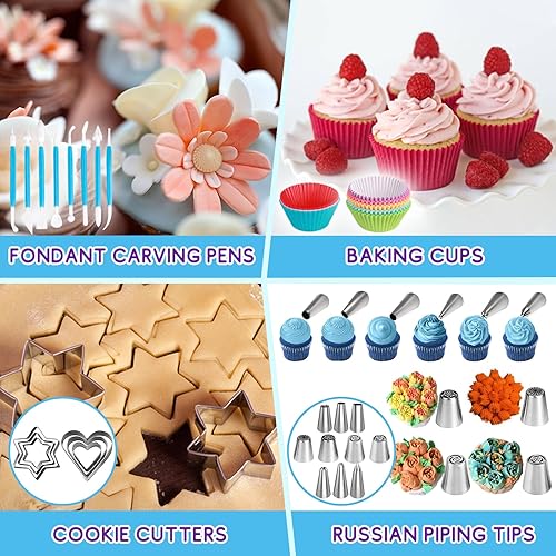 Miniatura 4 de Kit de decoración de pasteles PHCODLAN para hornear accesorios con estuche de almacenamiento, bolsas de tuberías y puntas para adultos,