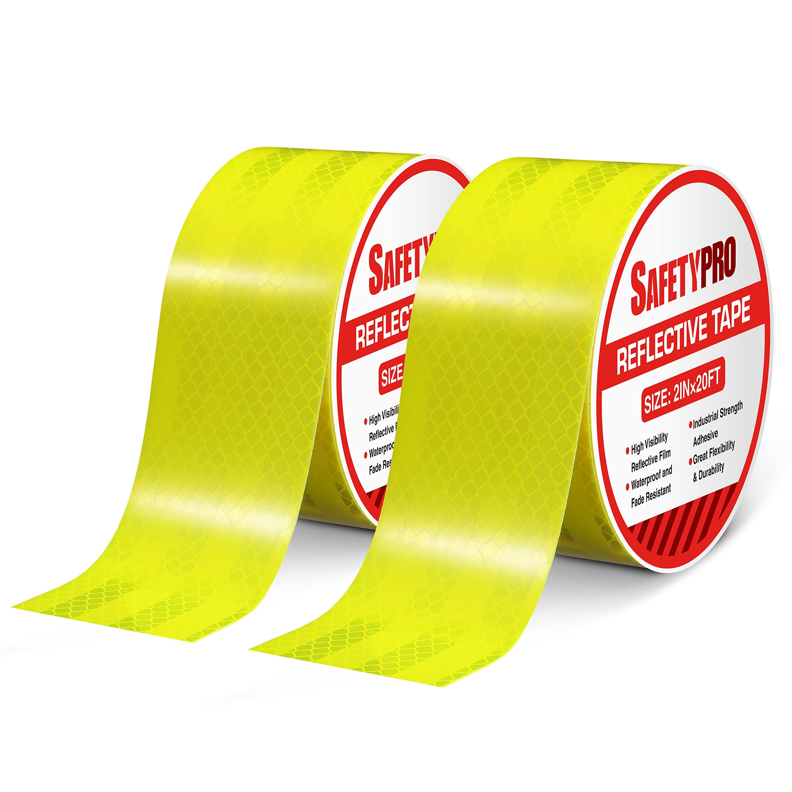 2 Pack Yellow Reflective Tapes with a Squeegee Tool, Waterproof High Intensity Outdoor Safety Conspicuity Tape for Vehicles, Trucks, Trailer, Motorcycle, Bikes, Cargos, Helmets (2in x 20ft)