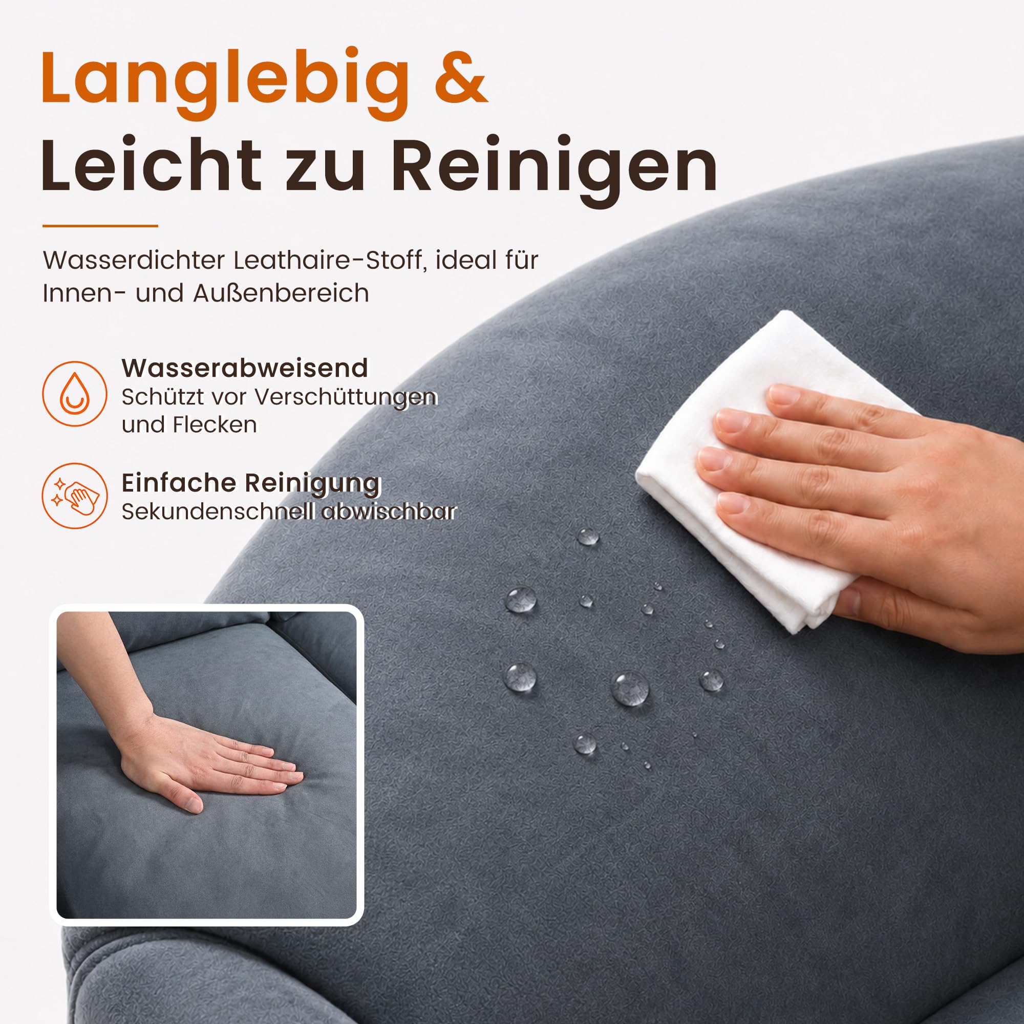 Pamapic Sitzsack XXL Wasserfest Erwachsene Indoor Outdoor mit Hocker Füllung Seitentaschen Polyester Dunkelgrau