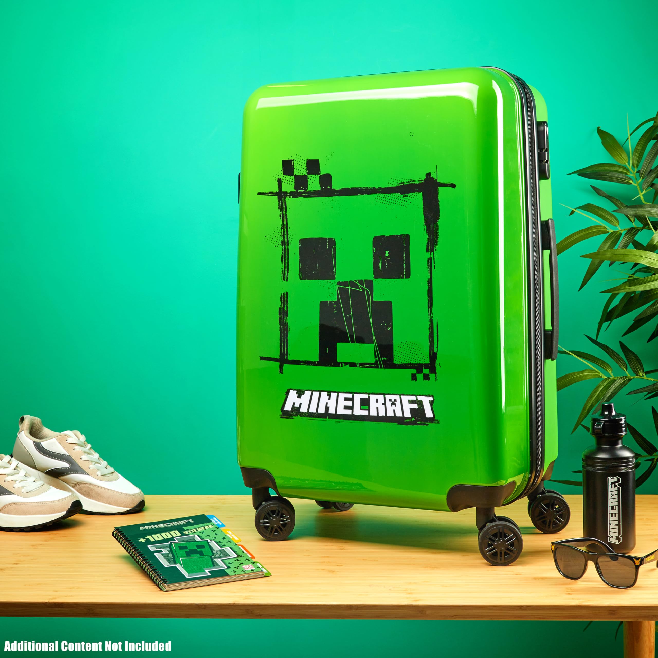 Minecraft Walizka dla Dzieci i Nastolatków Creeper z Twardą Obudową, Bagaż Podróżny na Kółkach, 4 Kółka, Niezbędniki Podróżne na Wakacje i Wycieczki, H26.2"xW18" - 46 L