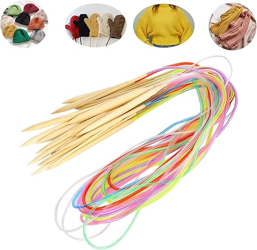 Miniatura 3 de Agatige 18 agujas de tejer circulares de bambú, agujas de tejer circulares flexibles de doble punto, conexión de tubo, juego de herramientas de