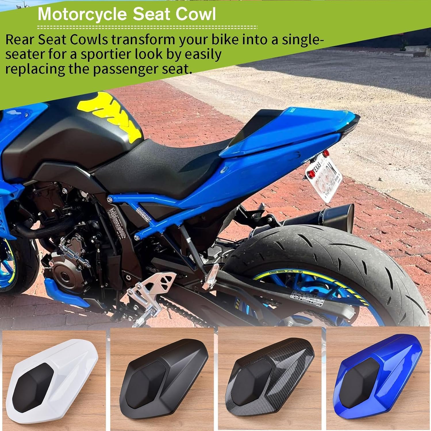 Motorrad GSX8R Sozius-Rücksitzabdeckung, Solo-Verkleidung, passend für GSX-8S GSX8S 2023–2024 GSX-8R Zubehör 2024 2025 (Hellschwarz)
