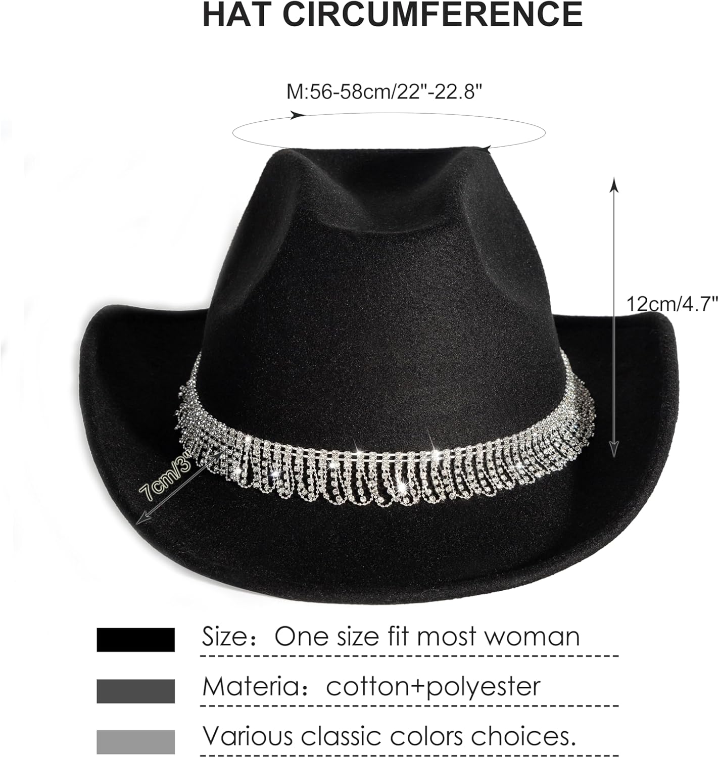 White Cowgirl Cowboy Hat Wide Brim Bling Rhinestone Party Cap - Image 3