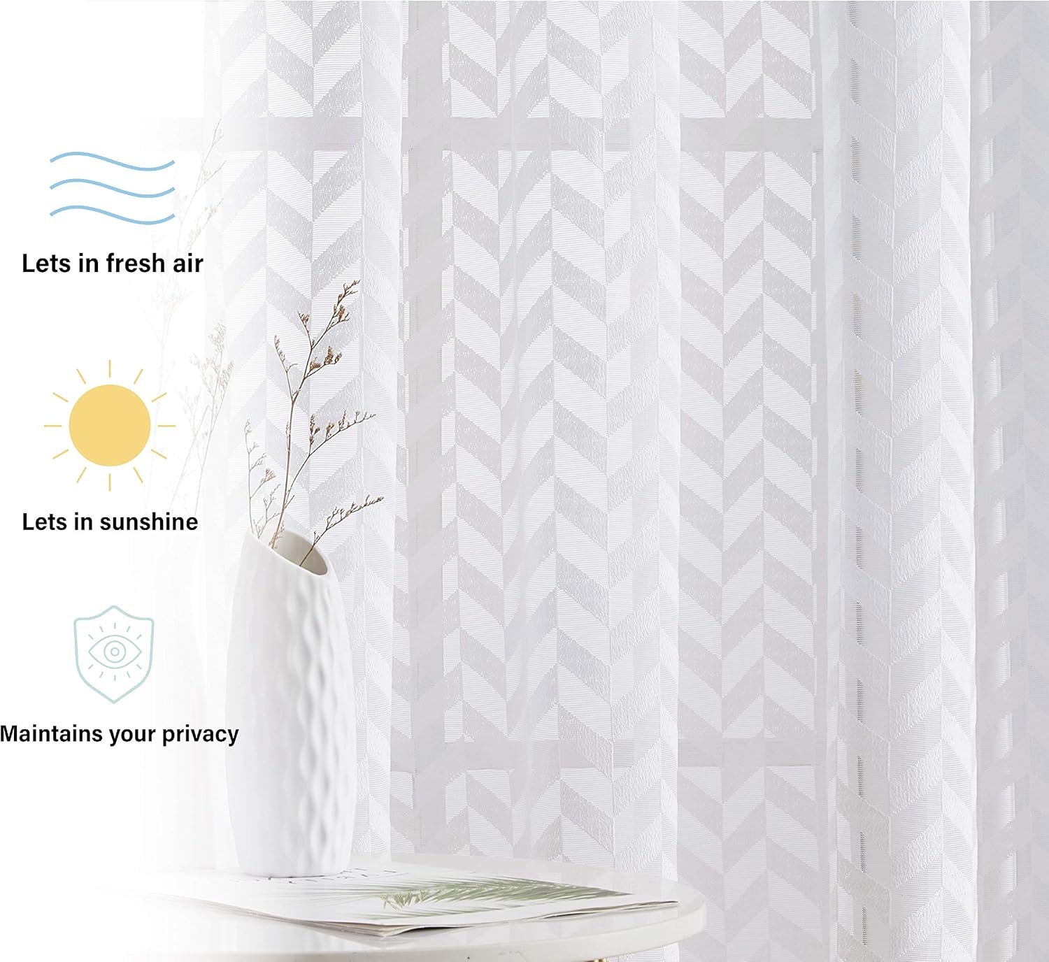 HLC.ME Herringbone Thick Semi Sheer Premium Rod Pocket Window Curtain Panels for Bedroom & Living Room - Set of 2 (54" W x 84" L, White)