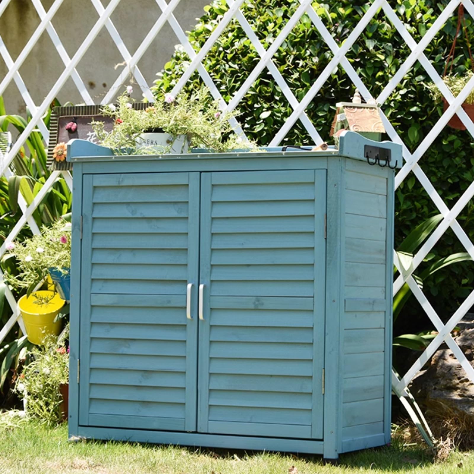 Armadietto da Giardino per Esterni, Organizer Multistrato di Grande capacità per Attrezzi e Contenitore da Giardino Resistente alle intemperie per un'organizzazione Efficace.