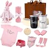 Newborn Gift 13-Piece Baby Girl Gift Set Baby Gift Basket with Romper Blanket Cup Bib Socks and Mittens Birth Gifts for Baby Shower