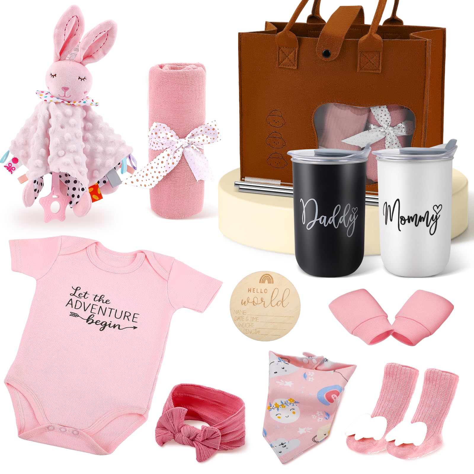 Baby Erstausstattung Neugeborene, Baby Geschenk Zur Geburt Junge Zur Geburt Junge Mädchen, Neugeborenen Geschenk Mit Kleidung, Trinkbecher, Erinnerungsplatte, Lätzchen, Badetuch, Geschenktasche