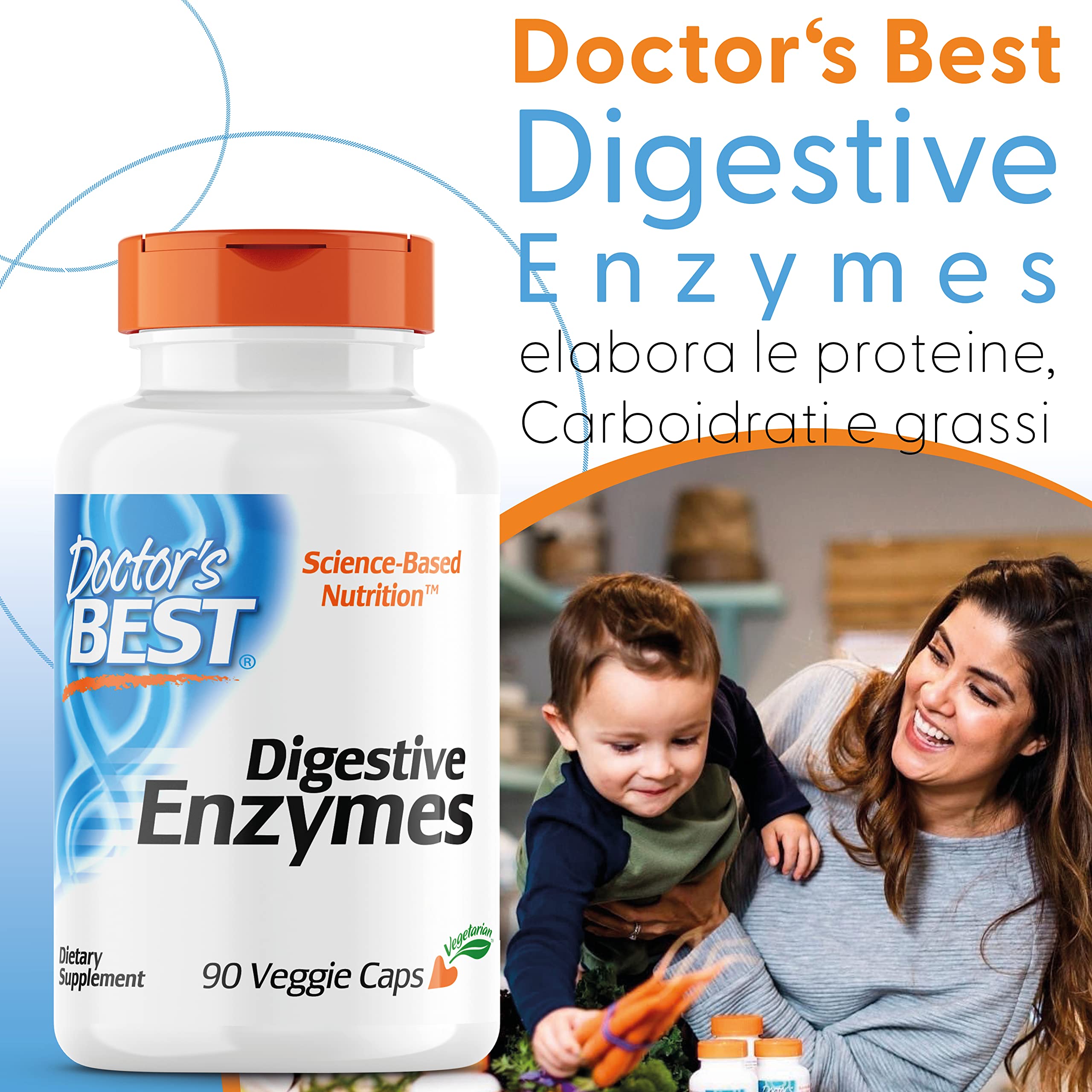 Doctor's Best, Digestive Enzymes (Enzimi Digestivi), 90 Capsule vegetali, Mix di Enzimi, Testato in Laboratorio, Senza Glutine, Senza Soia, non OGM
