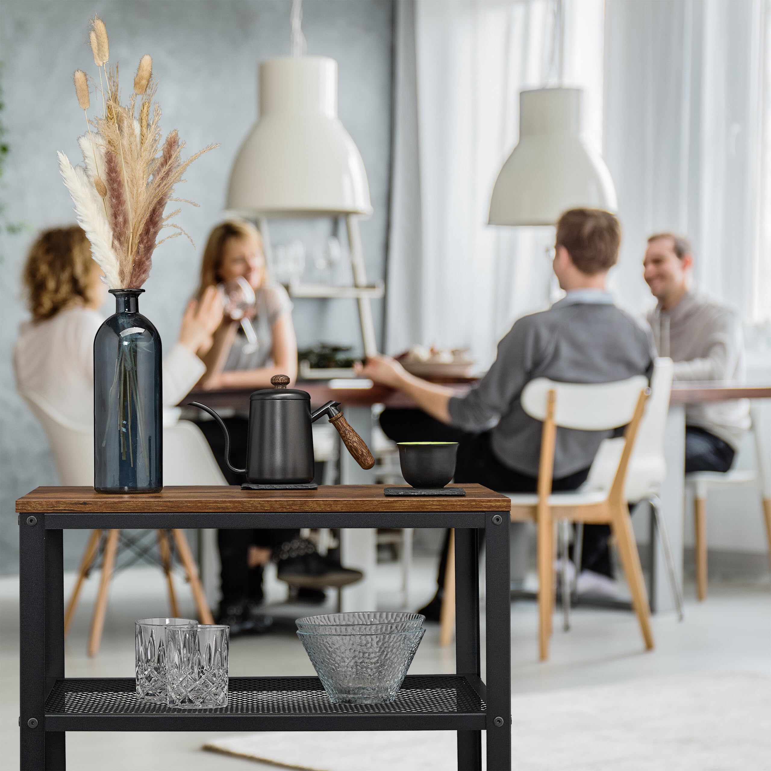 Relaxdays Chariot de Service, 3 Niveaux, Design Industriel, H x L x P : 61 x 60 x 40 cm, roulettes, Noir et Marron