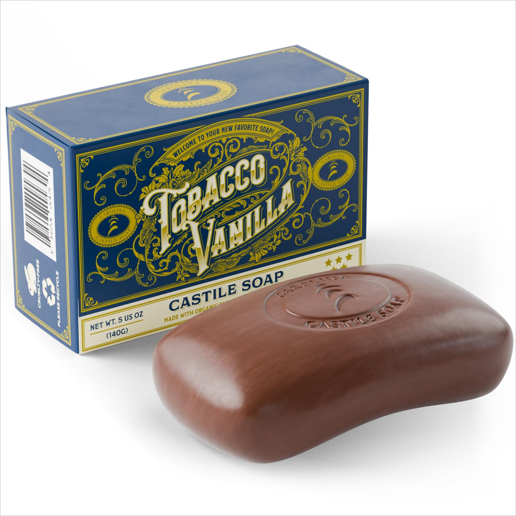 Body Wash Castile Soap Bar for Sensitive Skin - Natural Soap for Men w/Olive Oil, Cocoa Butter & Coconut Oil - Vegan Mens Body Soap & Mens Shampoo - Tobacco Vanilla Soap by Carolina Castile