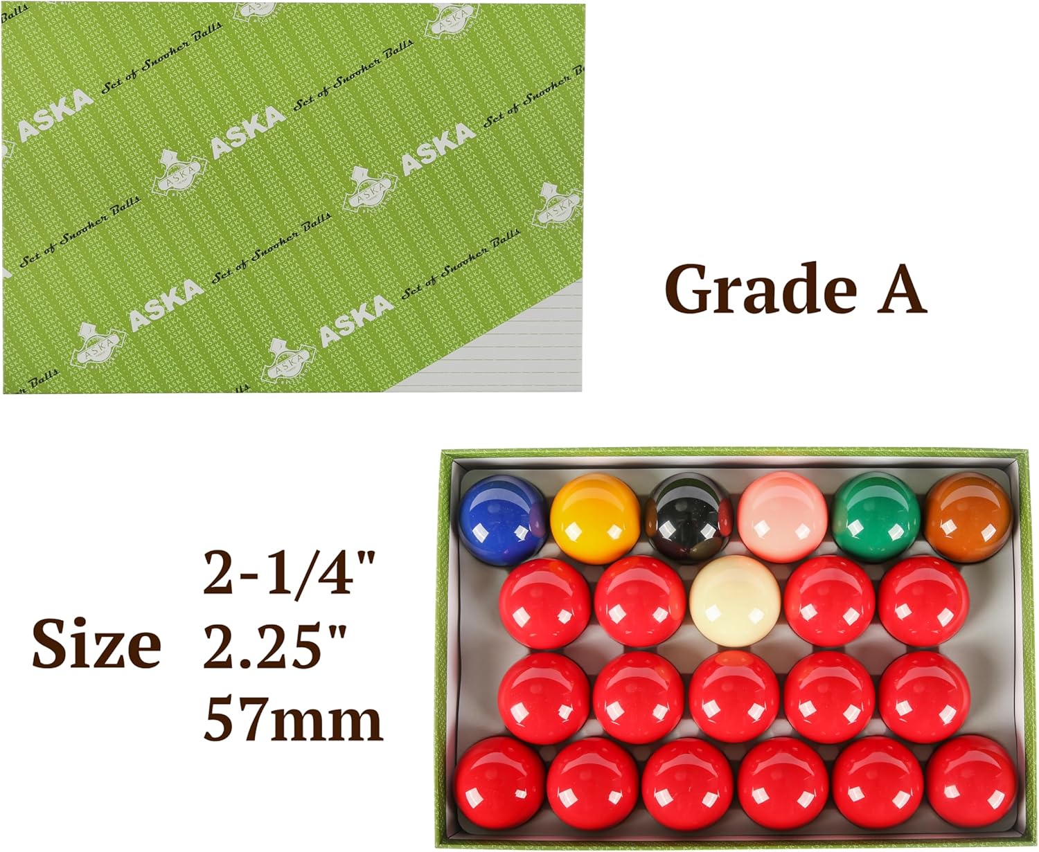 ASKA Billiards Snooker Balls Set, 22 Balls Including a Cue Ball