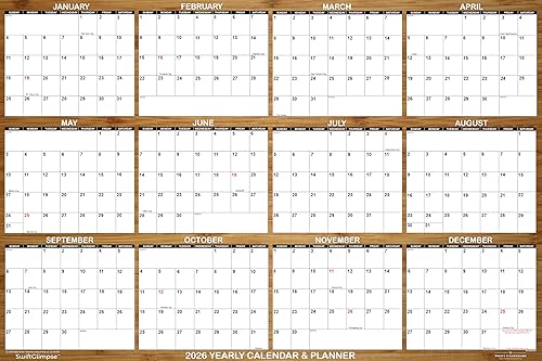 SwiftGlimpse - Calendario de pared 2024, 24 x 36 pulgadas, serie de diseñador, grande, borrable, planificador de pared anual (bambú)