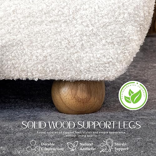 Miniatura 7 de Yechen Boucle Cloud - Marco de cama Queen con cabecera de esquinas redondeadas, marco de cama tapizado suave color crema con patas de madera maciza,