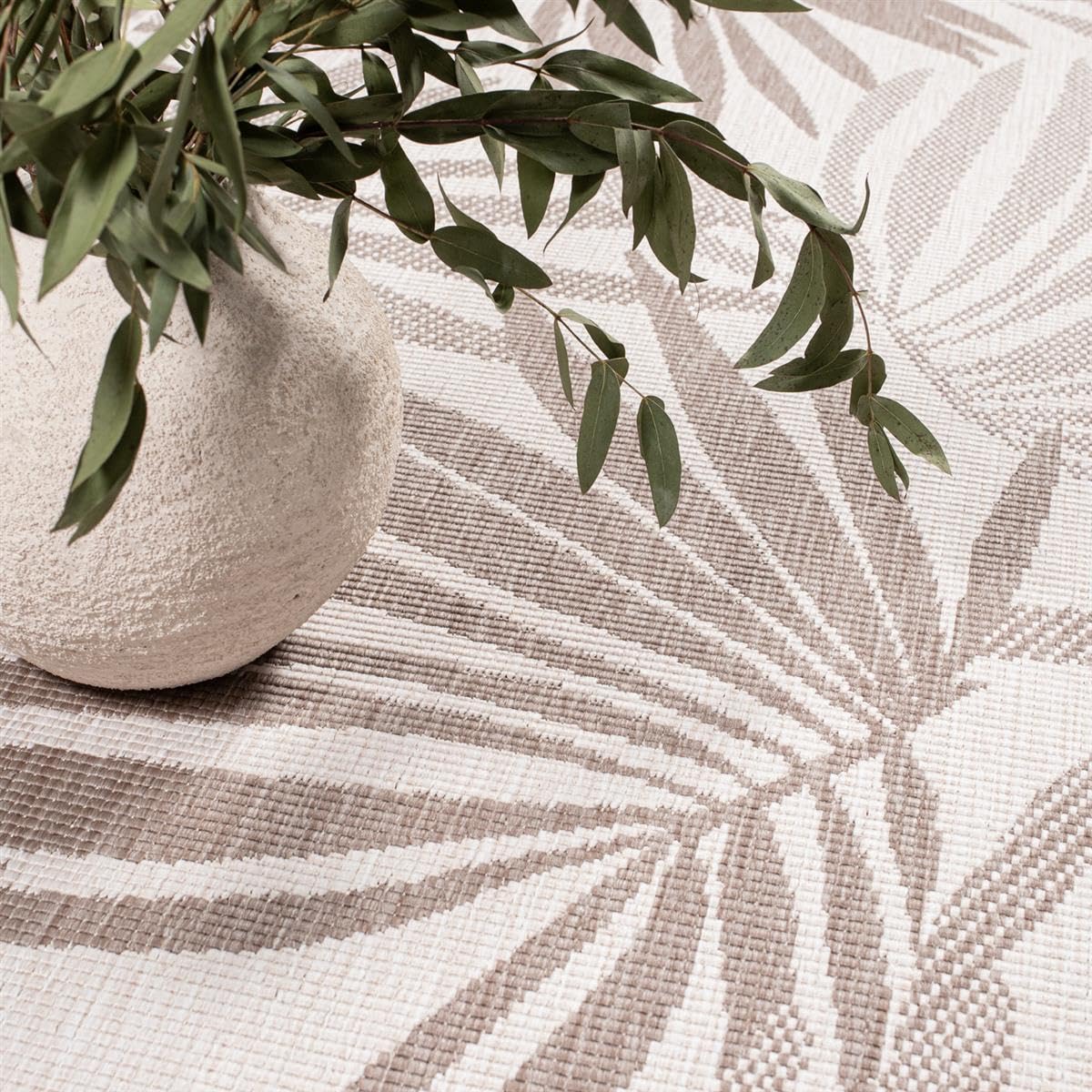 carpet city Dywan do wnętrz i na zewnątrz, beżowy, kremowy – dywan dwustronny – 160 cm okrągły – kwiatowy wzór – odporny na warunki atmosferyczne na balkon, taras – nowoczesny dywan do wnętrz do
