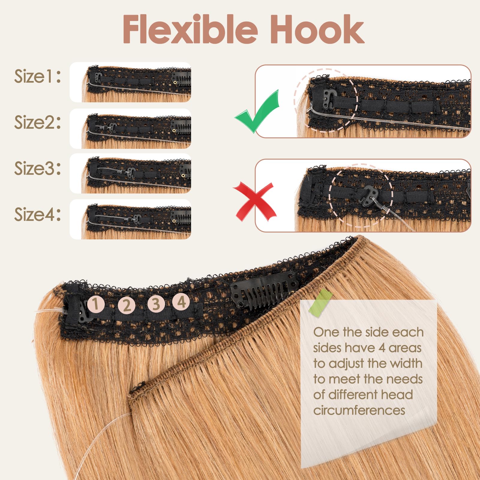S-noilite Wire Hair Extensions Human Hair Dark Blonde Invisible Fish Line Hair Extensions Real Hair One Piece Human Hair Extensions 14 Inch 60g - Image 3
