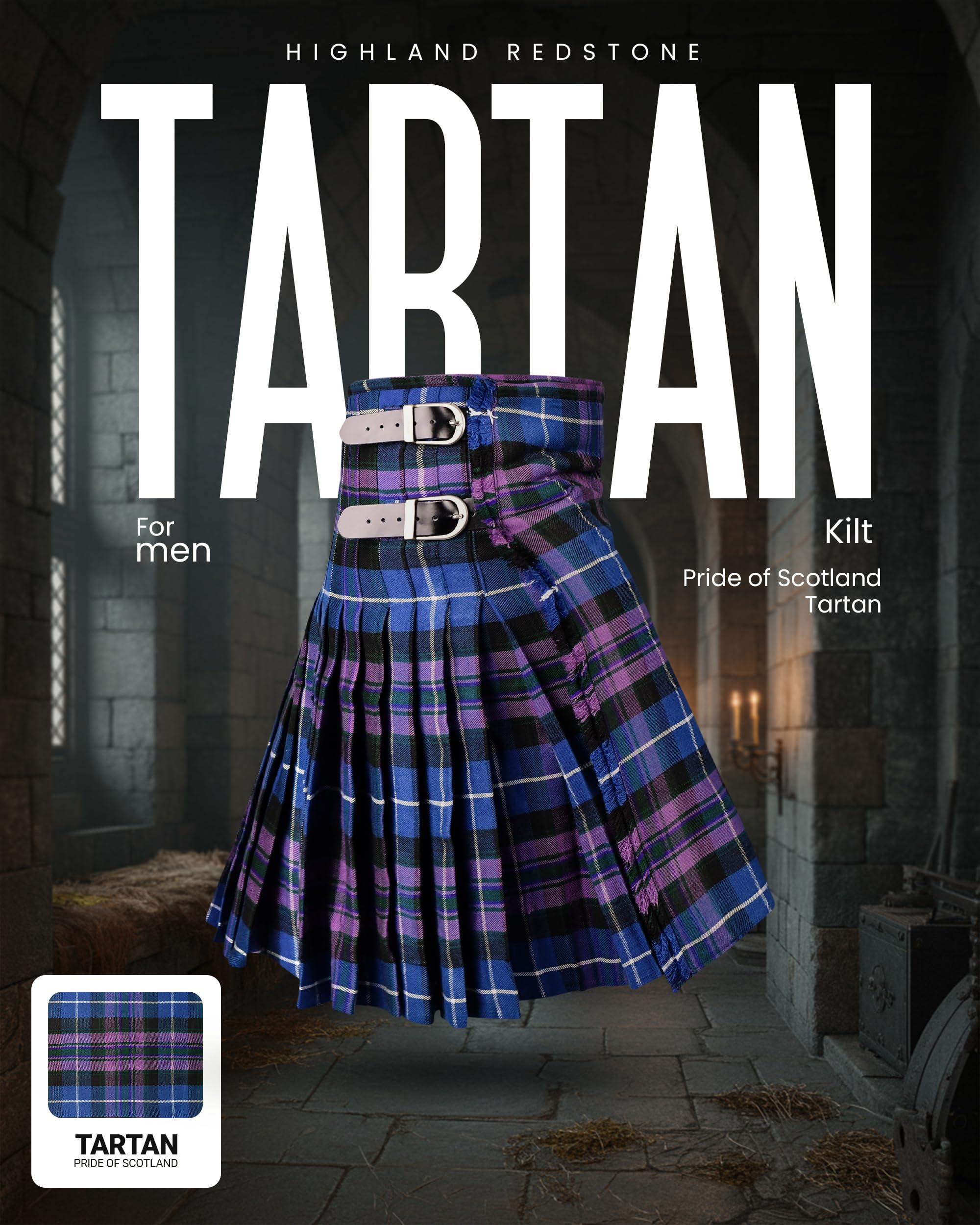 Kilt da Uomo Tradizionale Scozzese Scozzese, 4,5 m, 473 g, in Lana acrilica di Alta qualità