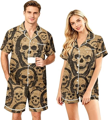 Vividcrate Halloween Matching Pjs Couples 2026 Short Sleeve Button Down and Shor
