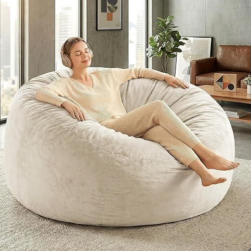 Vista 9 de Codi - Silla de Puf Grande Gigante con Relleno Incluido, 5 Pies - Sillas de Puf Grandes y Cómodas para Adultos - Funda de Mink Vinculado Lavable a