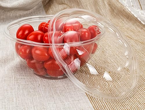 Vista 11 de Golden Apple, 50 juegos de cuencos desechables de plástico para servir rosas con tapas, recipientes grandes de plástico transparente desechables