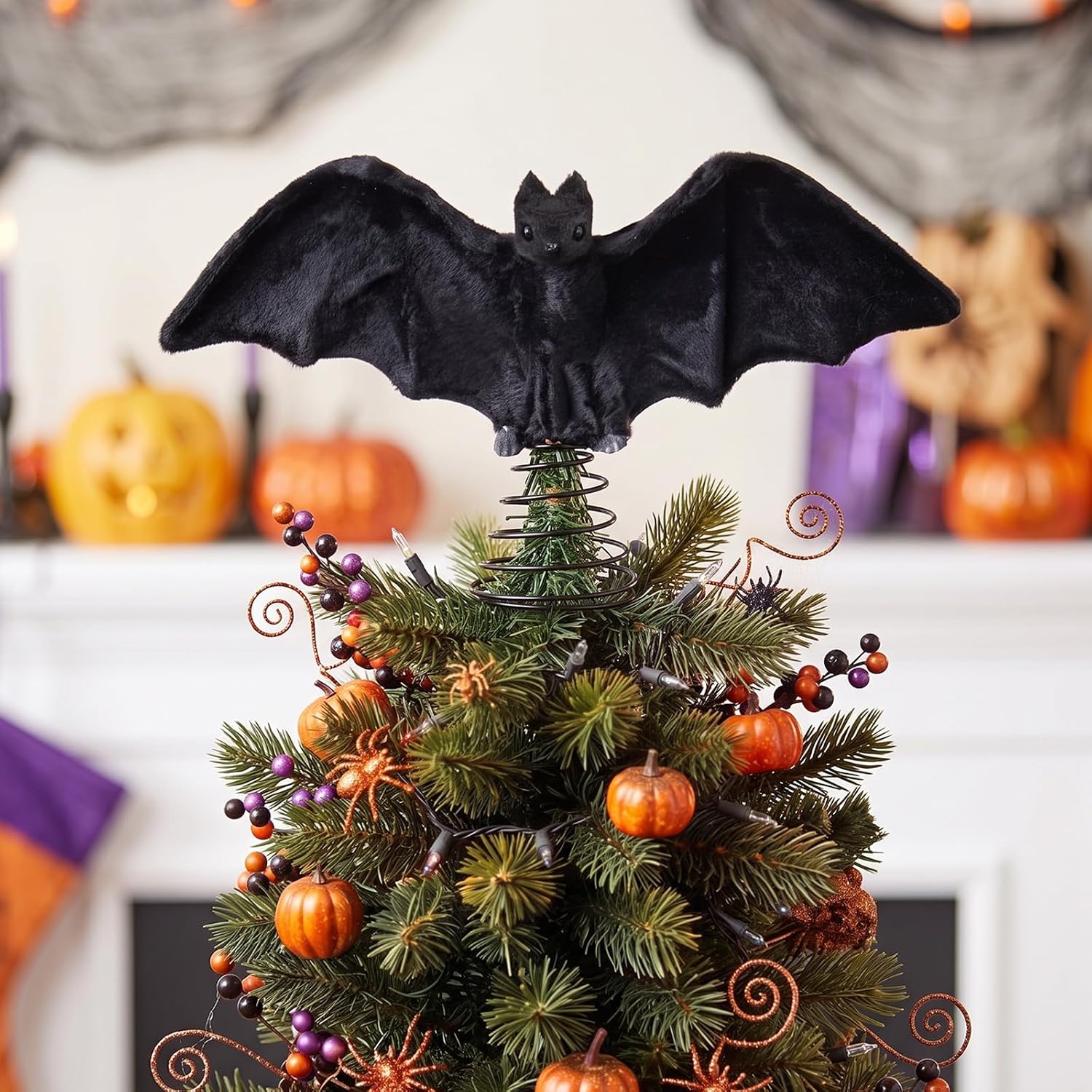 Suncalla Halloween Black Crow Tree Topper 6.3 in Spooky Raven Tree Topper