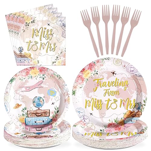 96Pcs Traveling Bachelorette Party Decoration Traveling Adventure Plates and Napkins