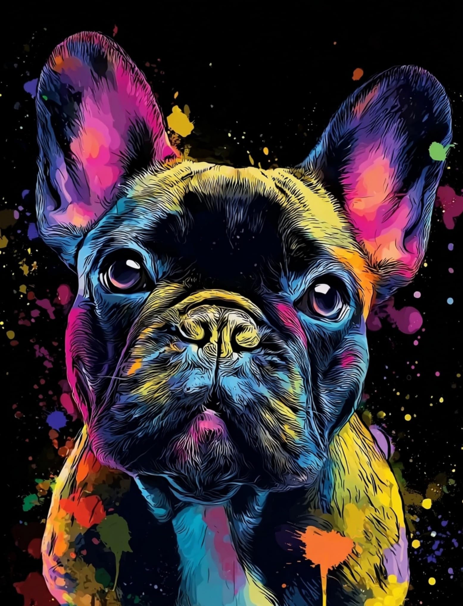 WANGWANGMIAO Paint by Number for Adults,Colorful Bulldog Adult Painting by Numbers Canvas Kits, DIY Acrylic Oil Paints for Home Wall Decor Gift 16x20inch，with Frame