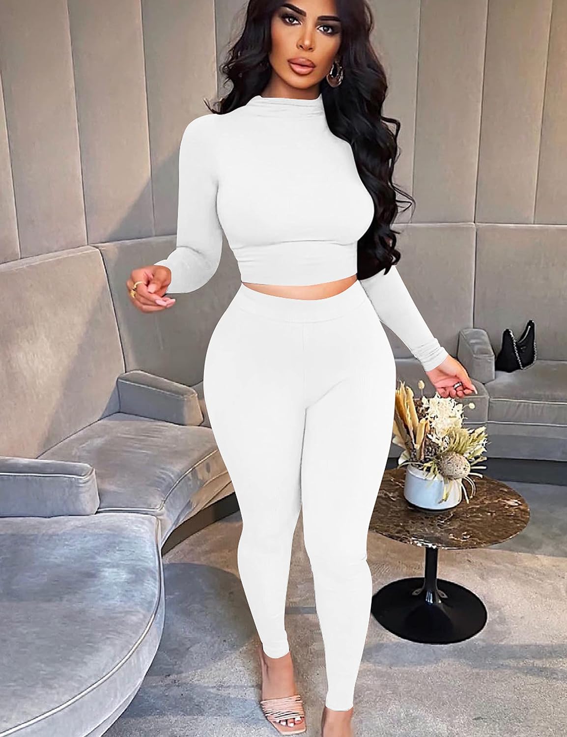 BORIFLORS Women's 2 Piece Outfits Sexy Crop Top Jogger Track Suits Workout Leggings Pants Sets - Image 4