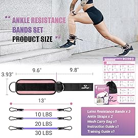 Ankle Resistance Bands with Cuffs, Ankle Bands for Working Out, Kickbacks Hip, Leg Glute Exercise Equipment with Training Poster, Resistance Workout Equipment for Women(Sakura)