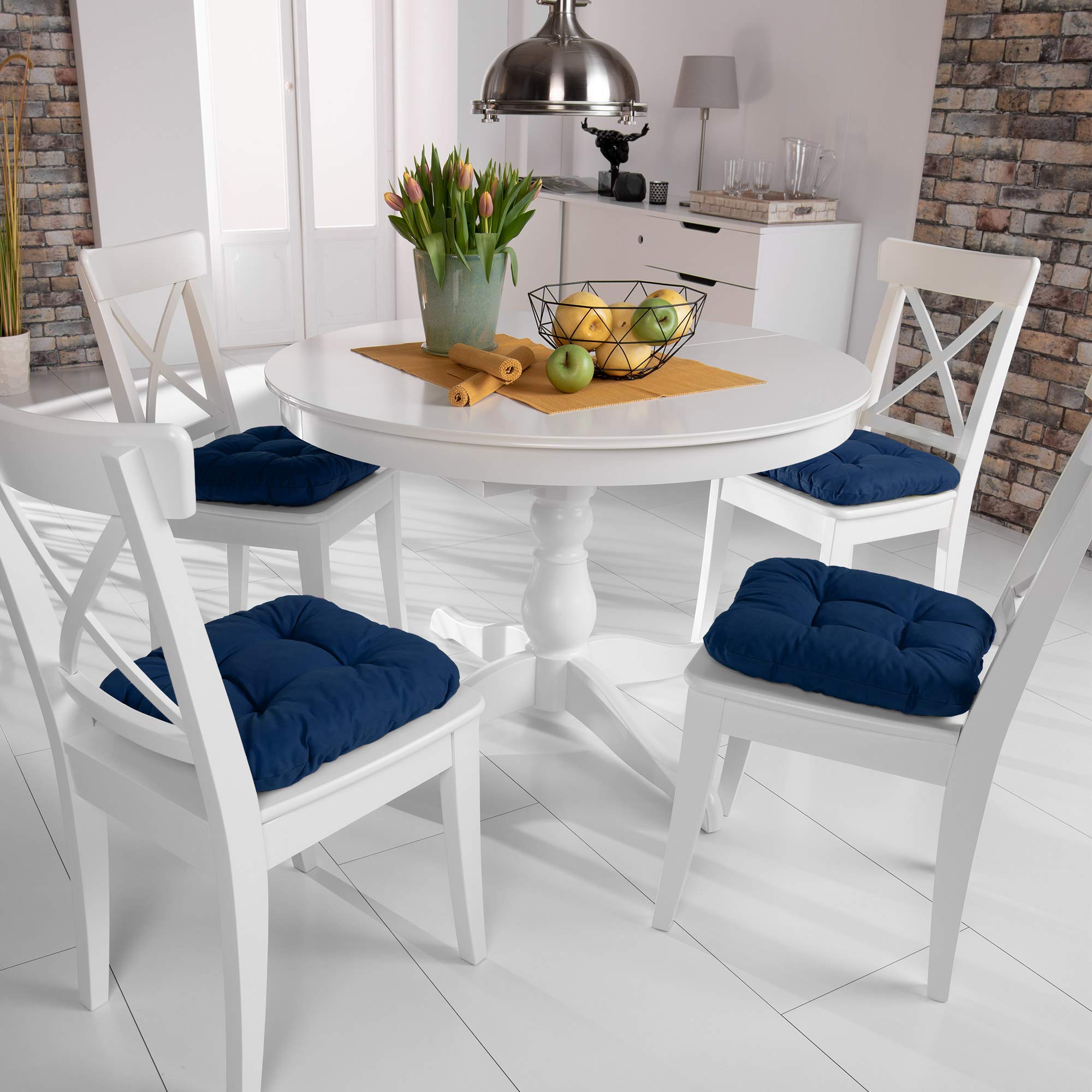 Beautissu Lisa Set de 4 Coussins 40x40 cm – Coussin de Chaise d'extérieur et d'intérieur 40x40 cm, Coussin Souple pour Les chaises de Jardin, Coussin en Mousse de 8 cm - Bleu foncé